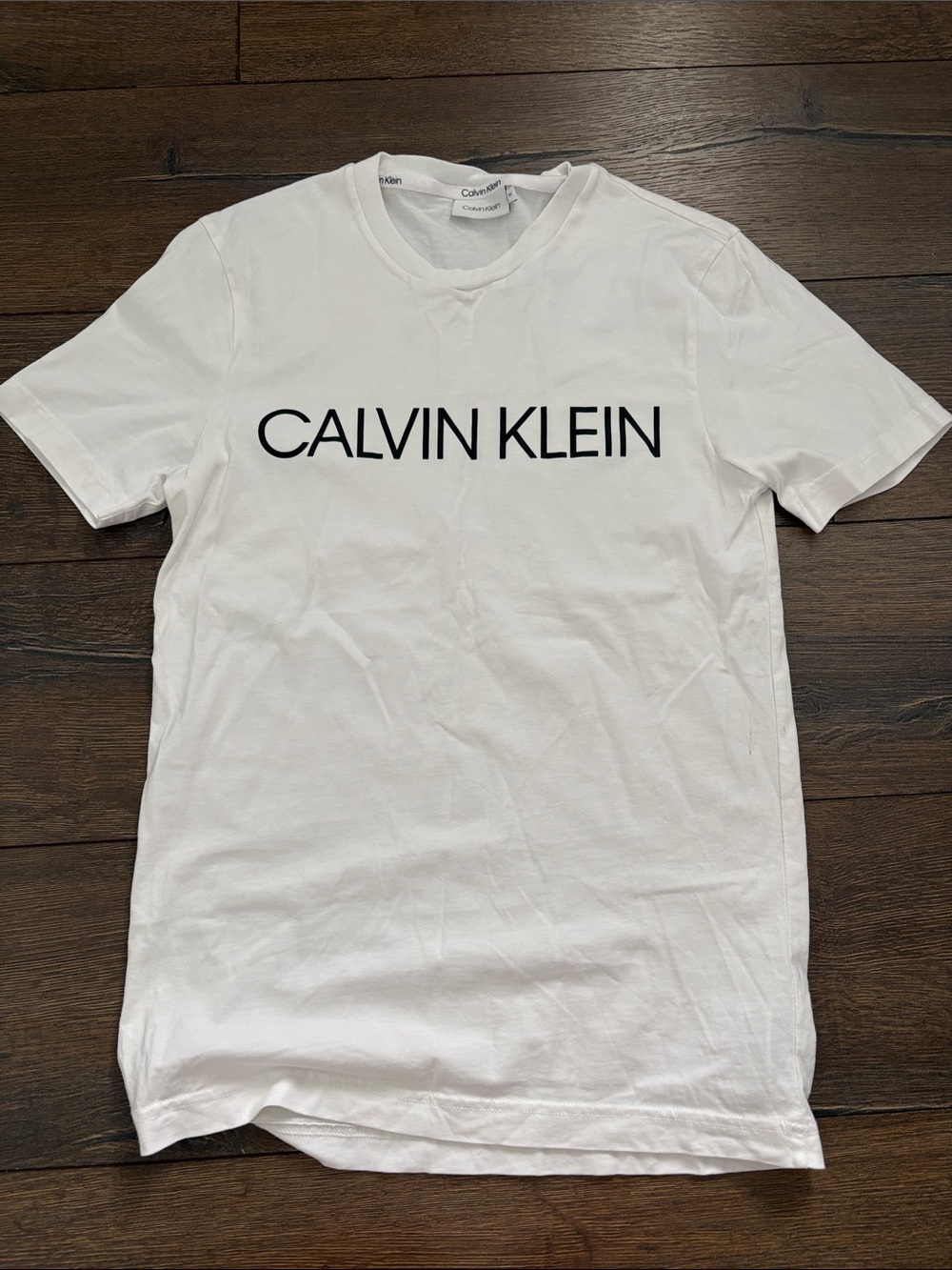 Calvin Klein White Short Sleeve Logo Tee with Black Print